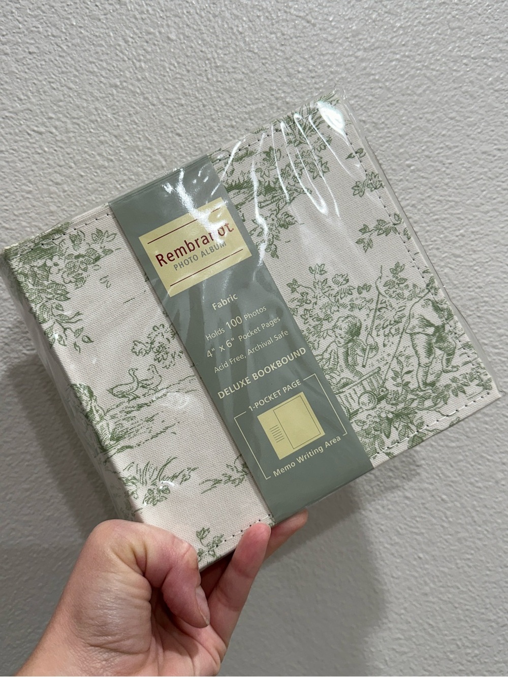 Green Toile Fabric Photo Album